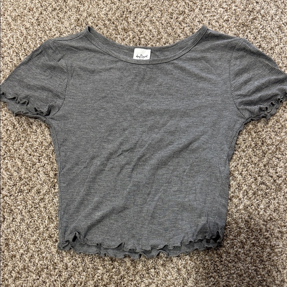 Gray Ruffled Crop Top